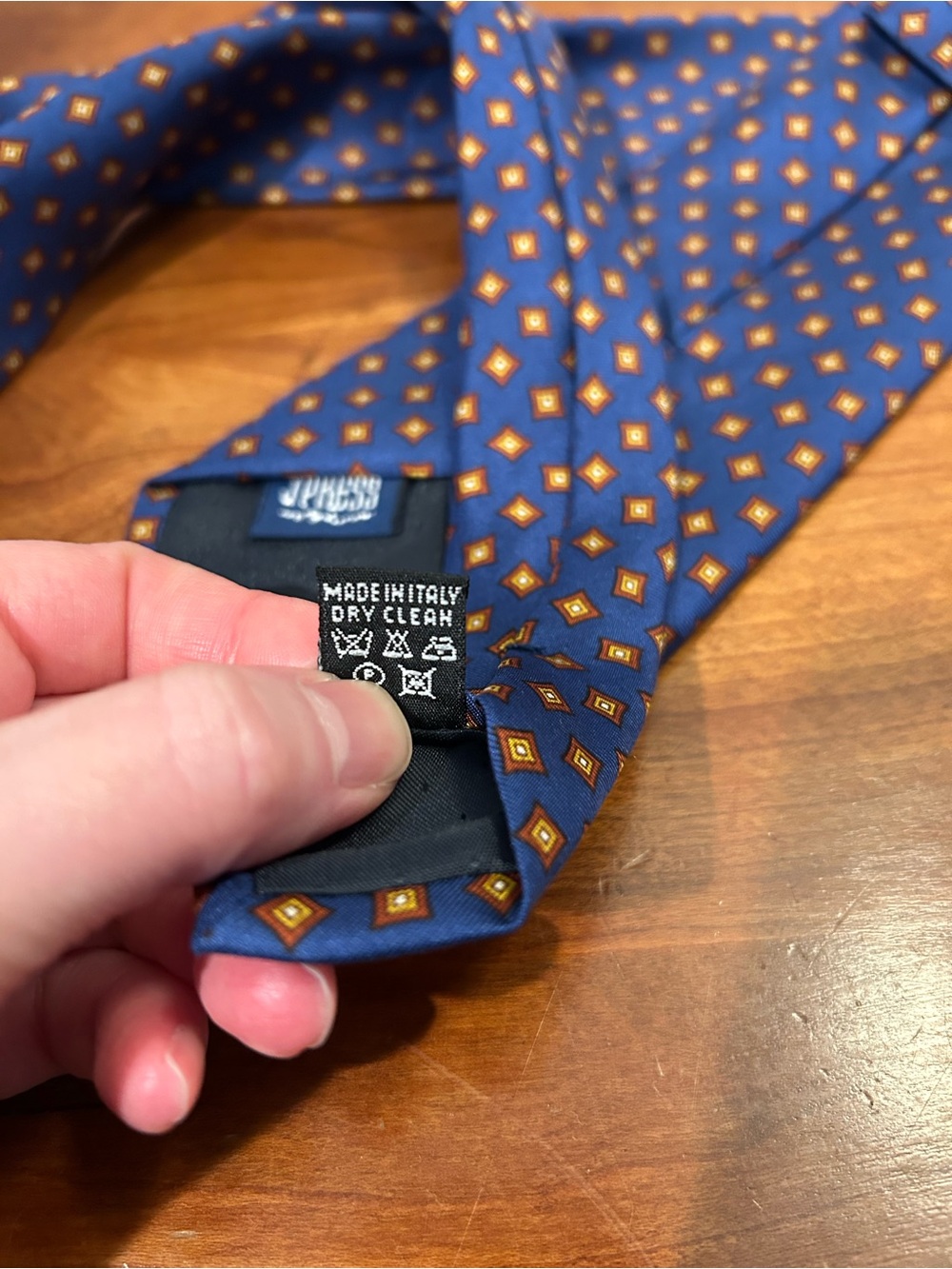 J. Press 100% Silk Made in Italy Blue Tie with Geometric Design Extra Long - Picture 2 of 5